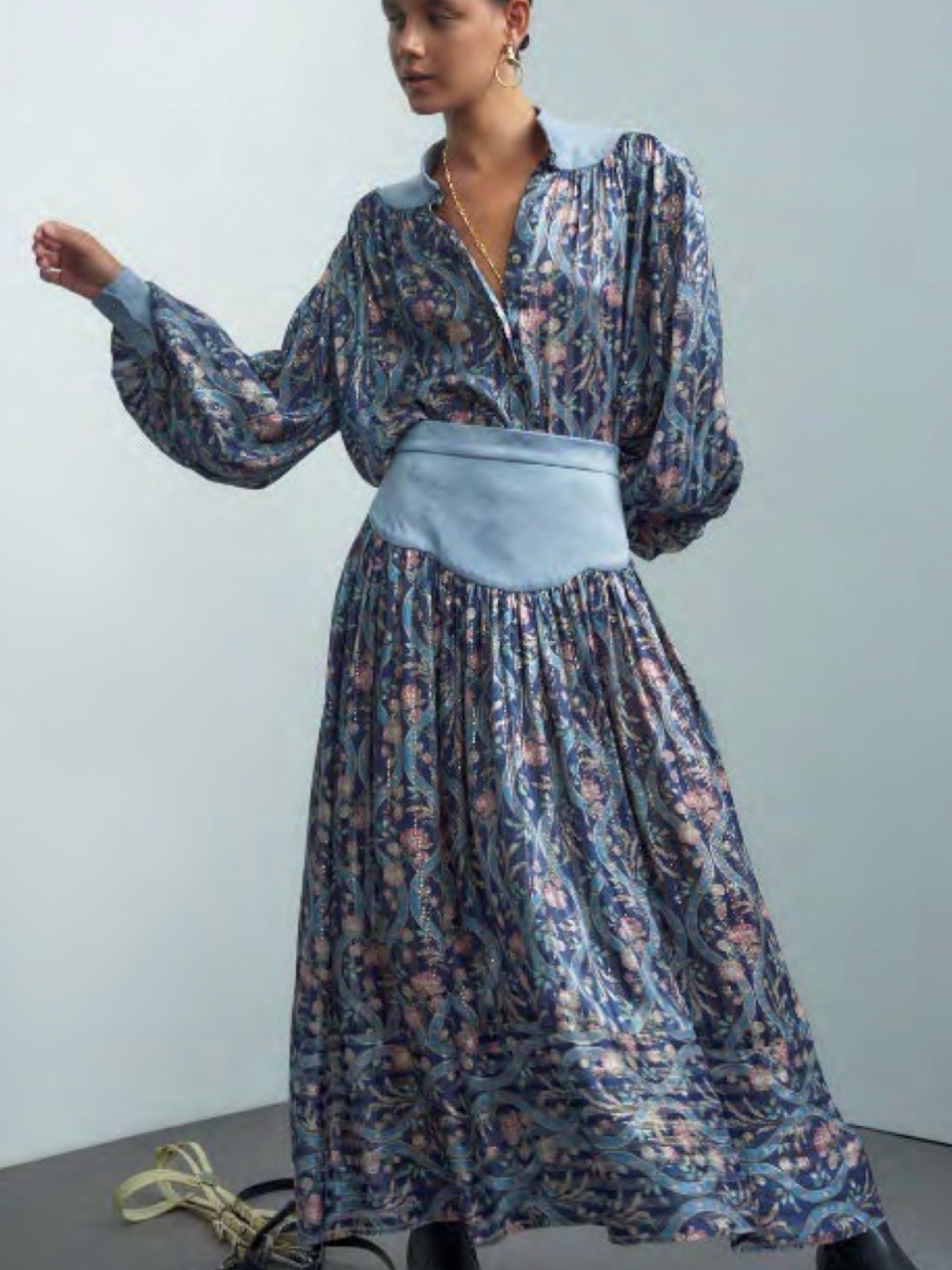 Alemais Blue Floral Long Sleeve Skirt Set with scalloped details